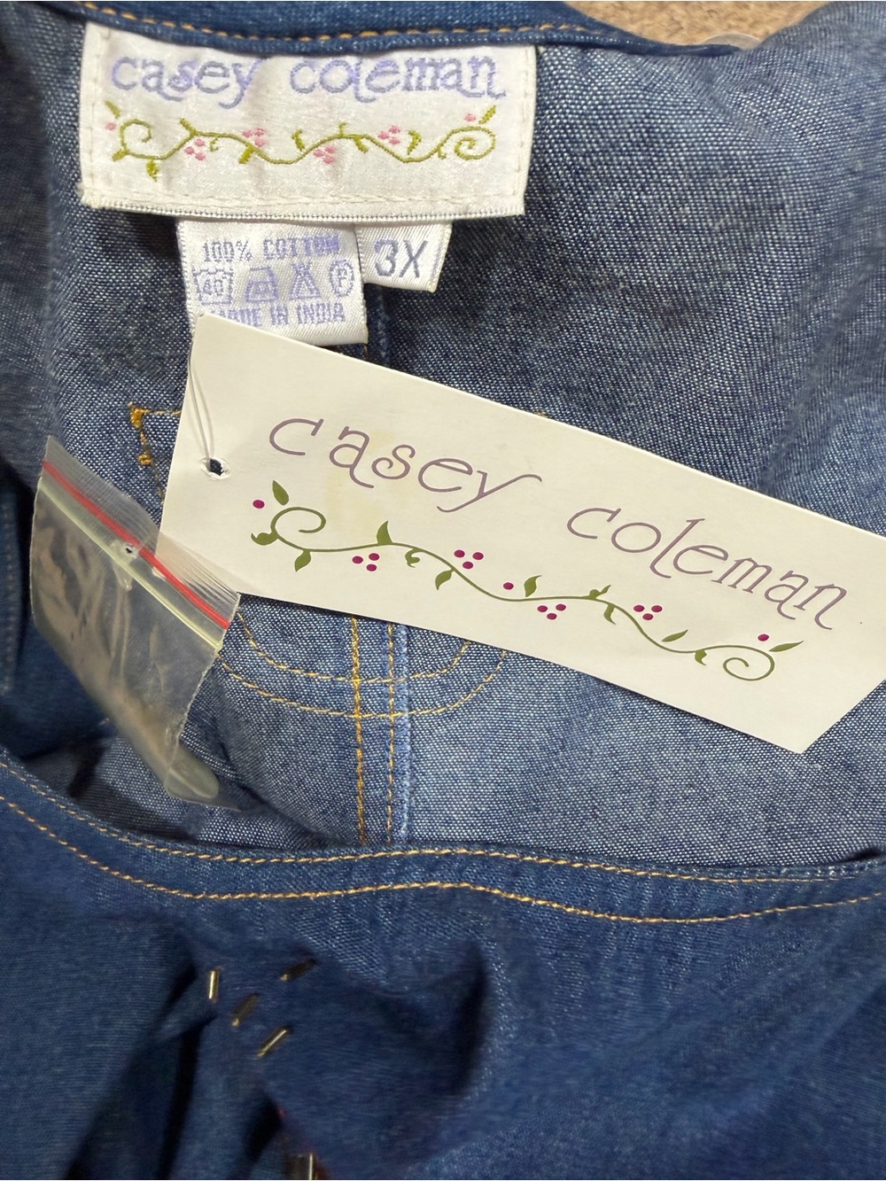 Vintage 90s Casey Coleman Embroidered Lighthouse Denim Jumper Dress NWT 3X - Picture 11 of 12